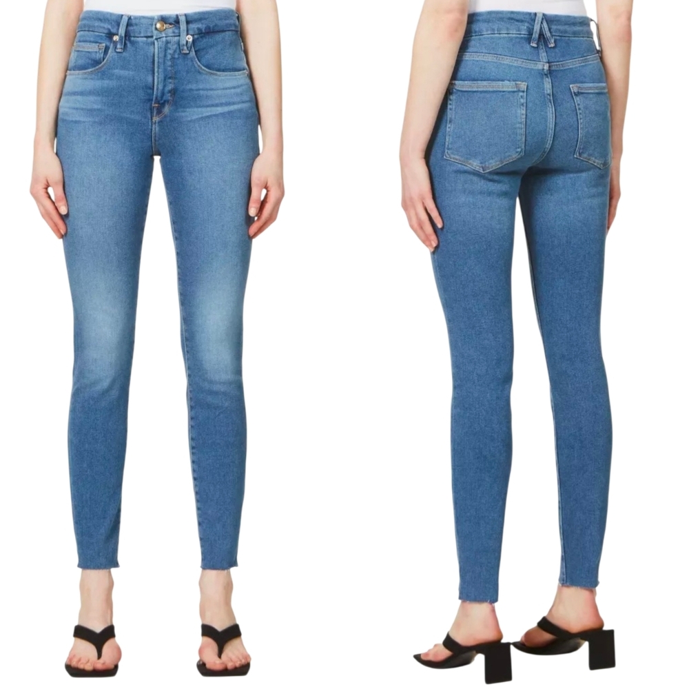 Good American Good Legs Skinny High Rise Jeans Ankle Raw Hem Stretch Denim 26 2